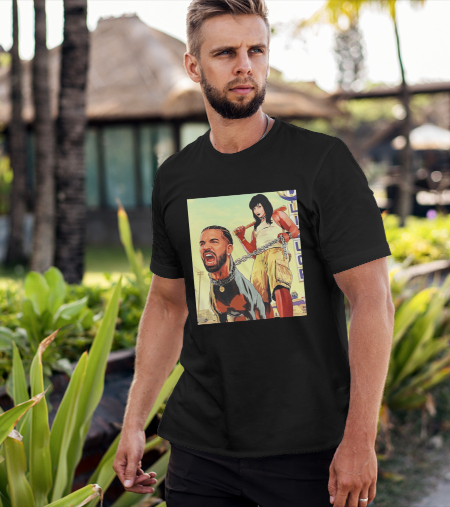 Drake Dog Head Chained To Goth Girl Art Cartoon T-Shirt