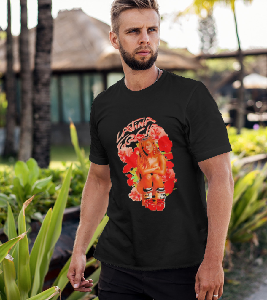 Latina Forever Woman Surrounded By Red Hibiscus With Ski Boots T-Shirt