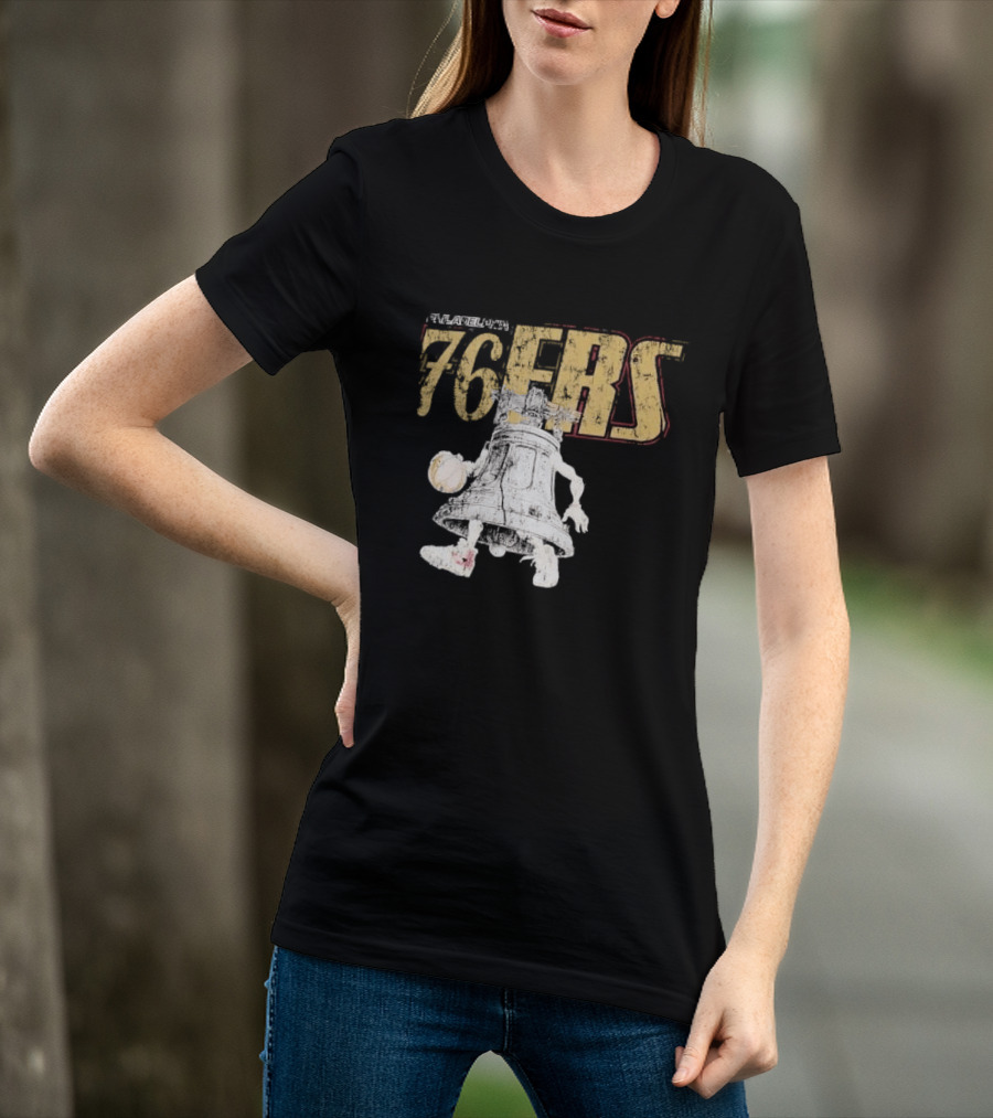 Philadelphia 76ers Distressed Liberty Bell Dribbling Basketball T-Shirt
