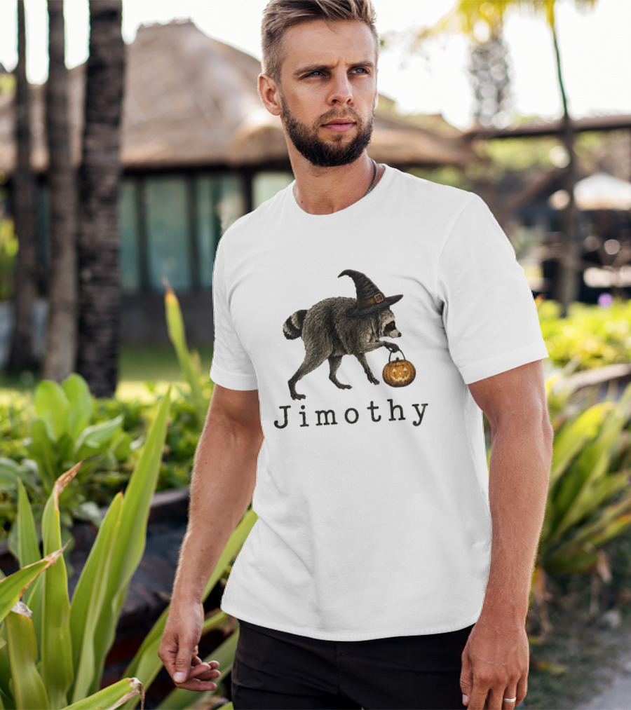 Jimothy Raccoon Witch Hat Pumpkin Candy Bucket T-Shirt