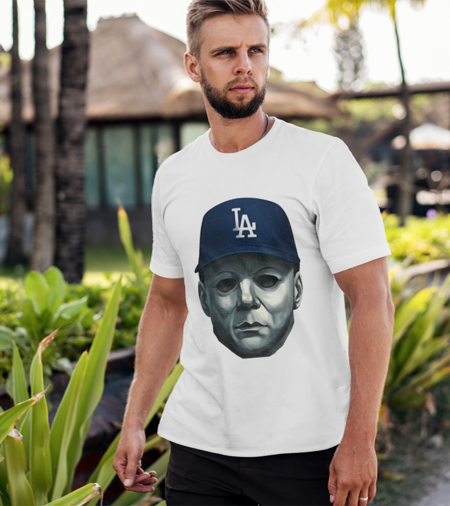 Michael Myers LA Dodgers Cap Halloween Horror T-Shirt
