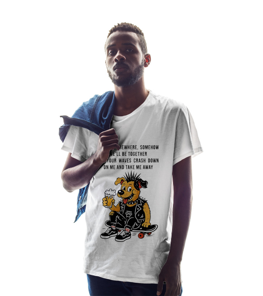 Punk Dog Skater Let Your Waves Crash Down And Take Me Away Beer Hold Skateboard T-Shirt
