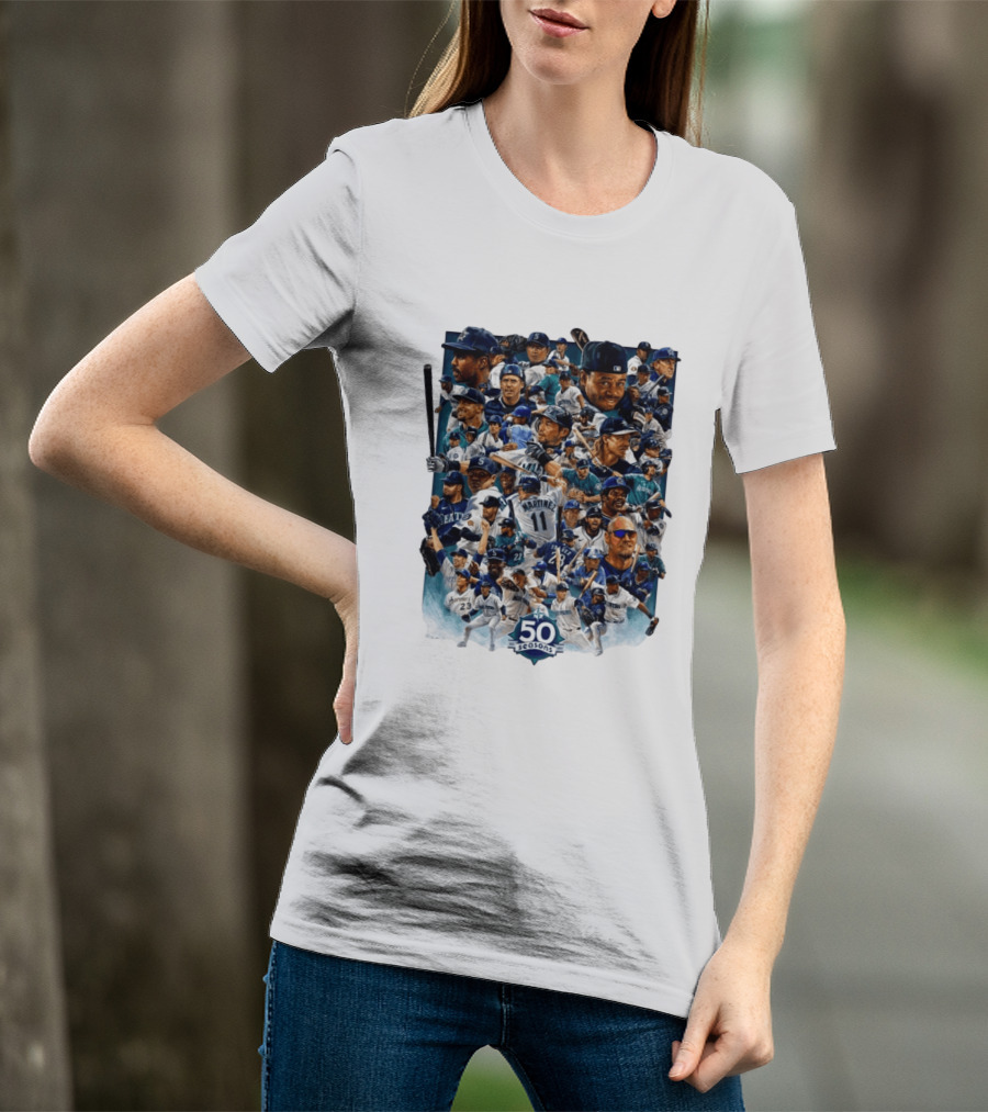 Seattle Mariners 50 Seasons Collage MLB Players Legends And Moments T-Shirt