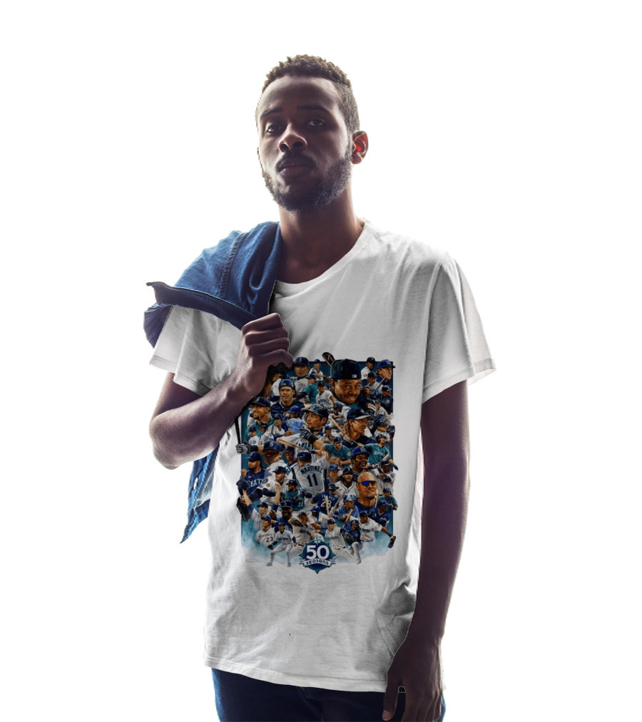Seattle Mariners 50 Seasons Collage MLB Players Legends And Moments T-Shirt