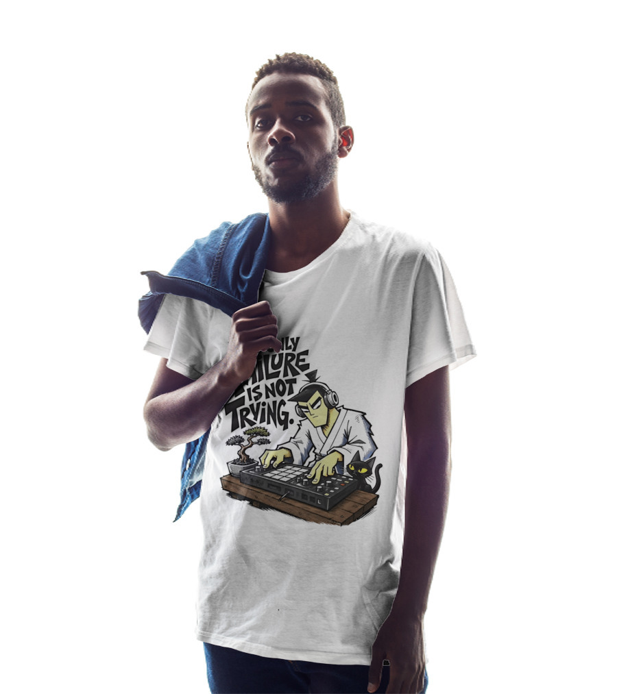 The Only Failure Is Not Trying Samurai DJ With Cat And Bonsai T-Shirt