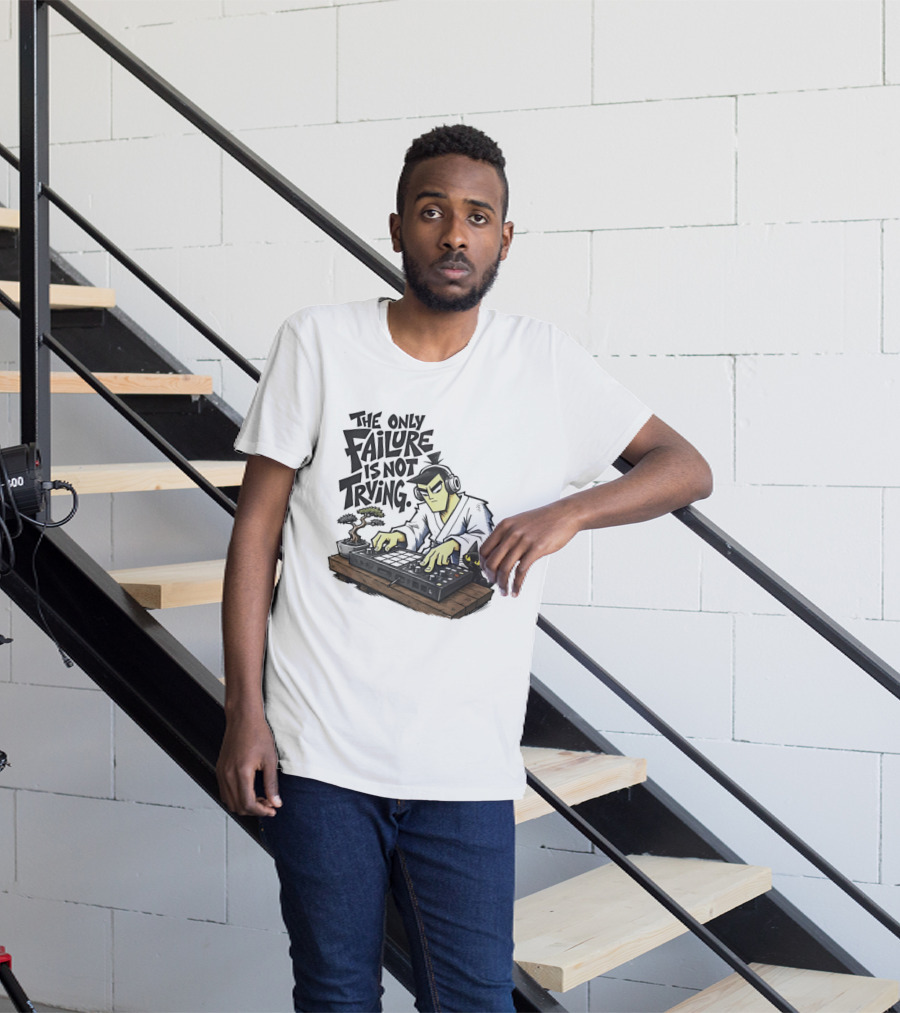 The Only Failure Is Not Trying Samurai DJ With Cat And Bonsai T-Shirt