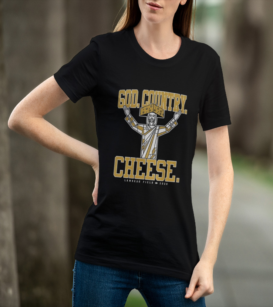 God Country Cheese Lambeau Field 2026 Jesus Statue Wearing Cheesehead T-Shirt