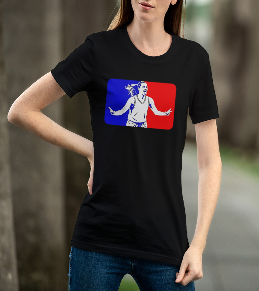 Caitlin Clark Basketball Player Silhouette In Iconic Red And Blue T-Shirt