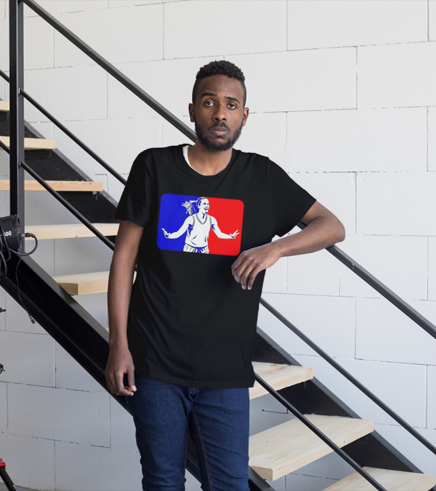 Caitlin Clark Basketball Player Silhouette In Iconic Red And Blue T-Shirt