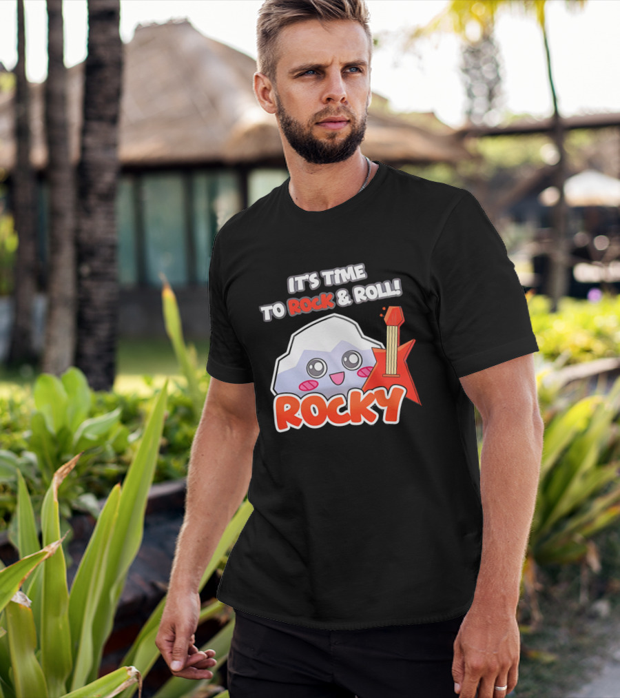 It's Time To Rock And Roll Rocky Rock With Guitar Cute Cartoon T-Shirt