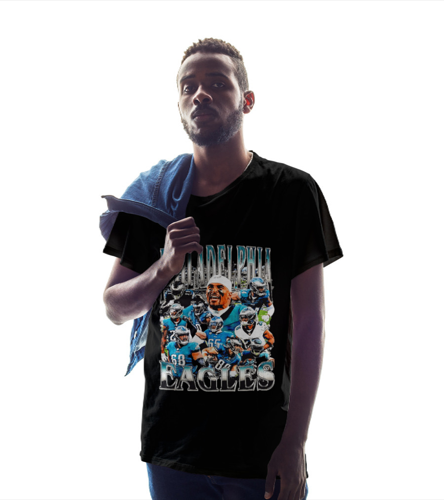 Philadelphia Eagles Player Photo Collage Screaming Metallic Bootleg T-Shirt