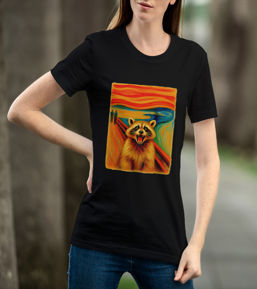 Raccoon The Scream Edvard Munch Painting Mashup T-Shirt