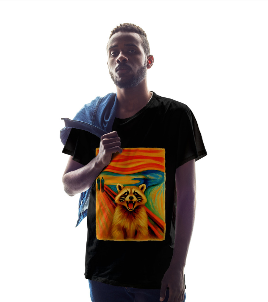 Raccoon The Scream Edvard Munch Painting Mashup T-Shirt