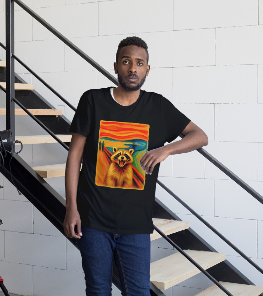 Raccoon The Scream Edvard Munch Painting Mashup T-Shirt