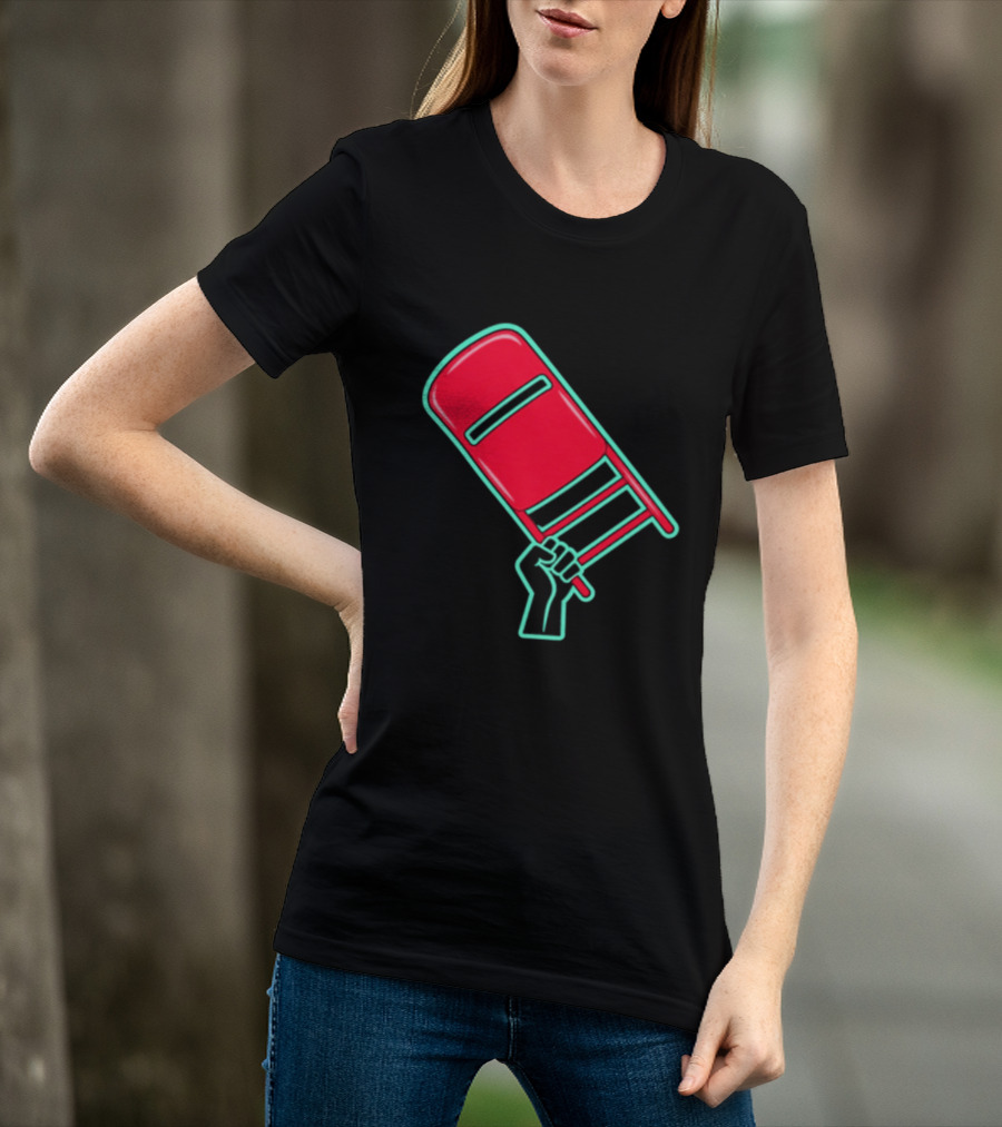 Rebellious Raised Fist Holding Red Chair Protest T-Shirt