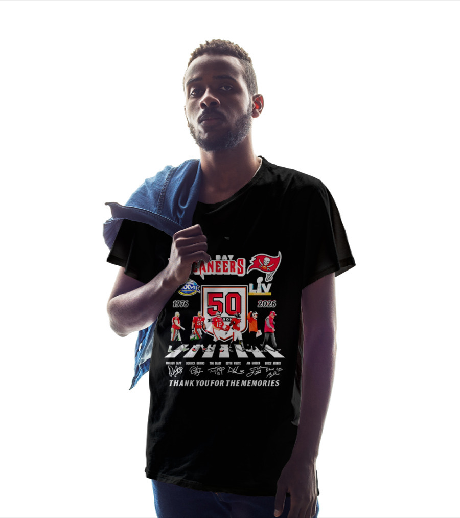 Tampa Bay Buccaneers 50th Anniversary Thank You For The Memories Warren Sapp Derrick Brooks Abbey Road Crosswalk 1976 2026 T-Shirt