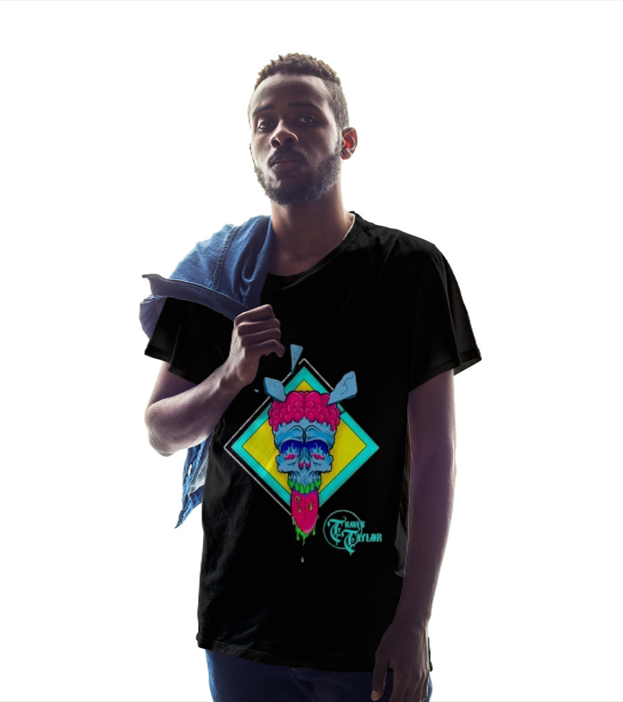 Travis Taylor Neon Skull Pink Brain Green Slime Tongue Diamond Geometric T-Shirt