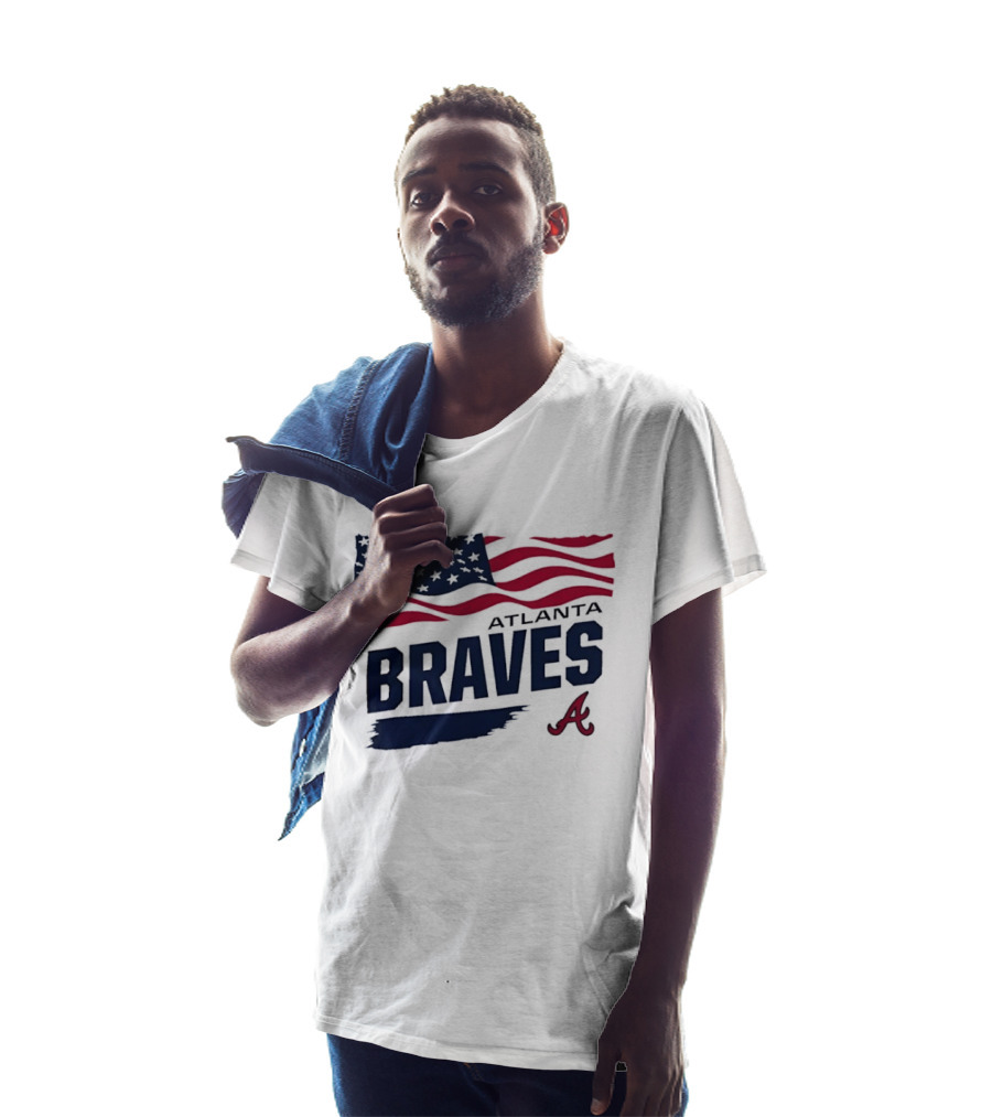 Atlanta Braves Waving American Flag Brushstroke MLB T-Shirt