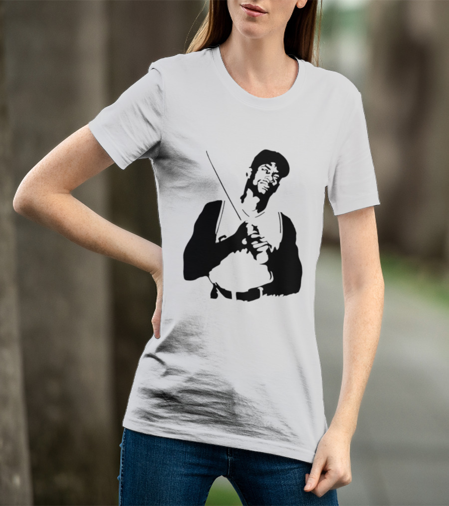 Black And White Stencil Baseball Batter Holding Bat T-Shirt