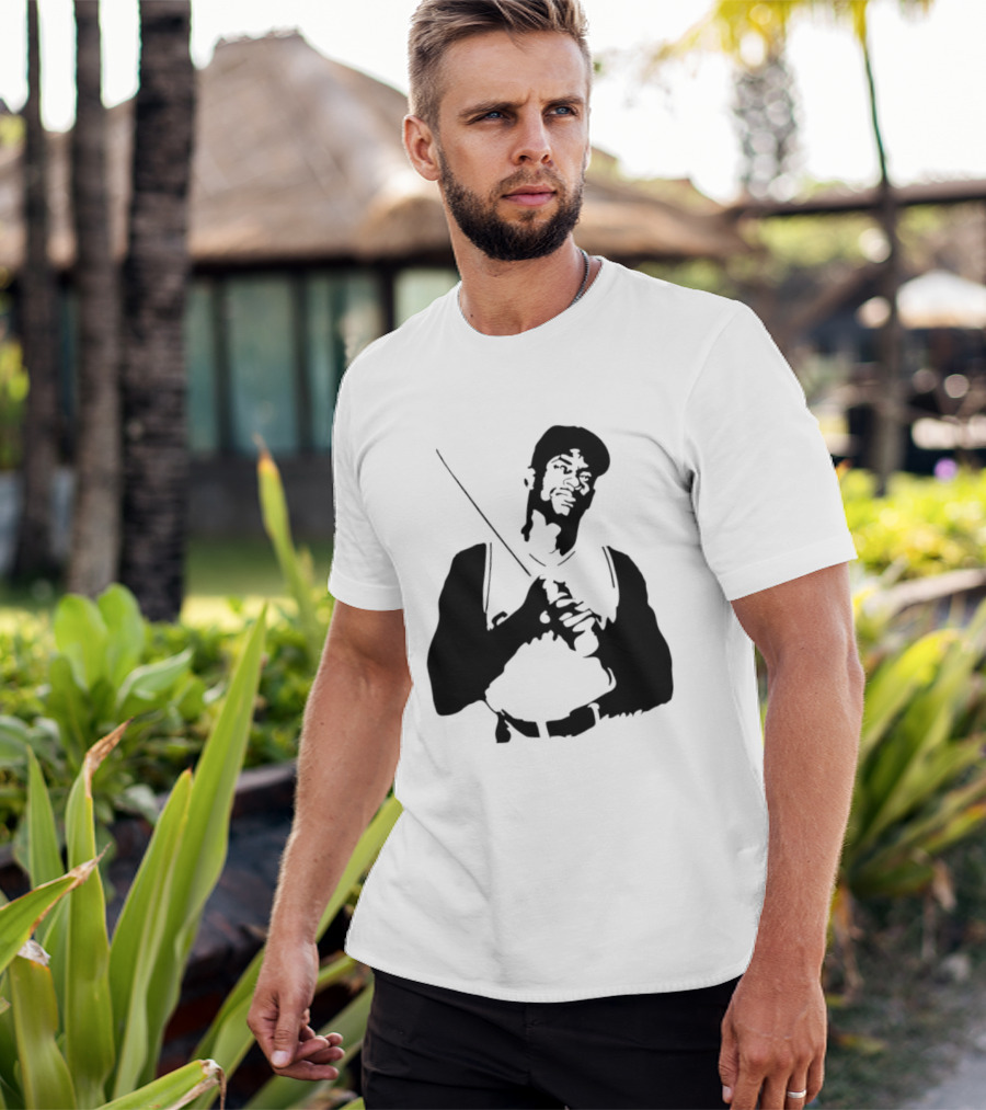 Black And White Stencil Baseball Batter Holding Bat T-Shirt