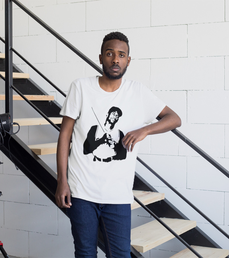 Black And White Stencil Baseball Batter Holding Bat T-Shirt