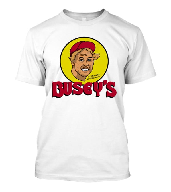 Busey's Let's Talk About Buttered Sausage Gary Busey Red Cap T-Shirt