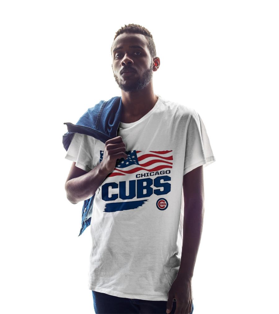 Chicago Cubs American Flag Waving Paint Brush Stroke MLB Cubs T-Shirt