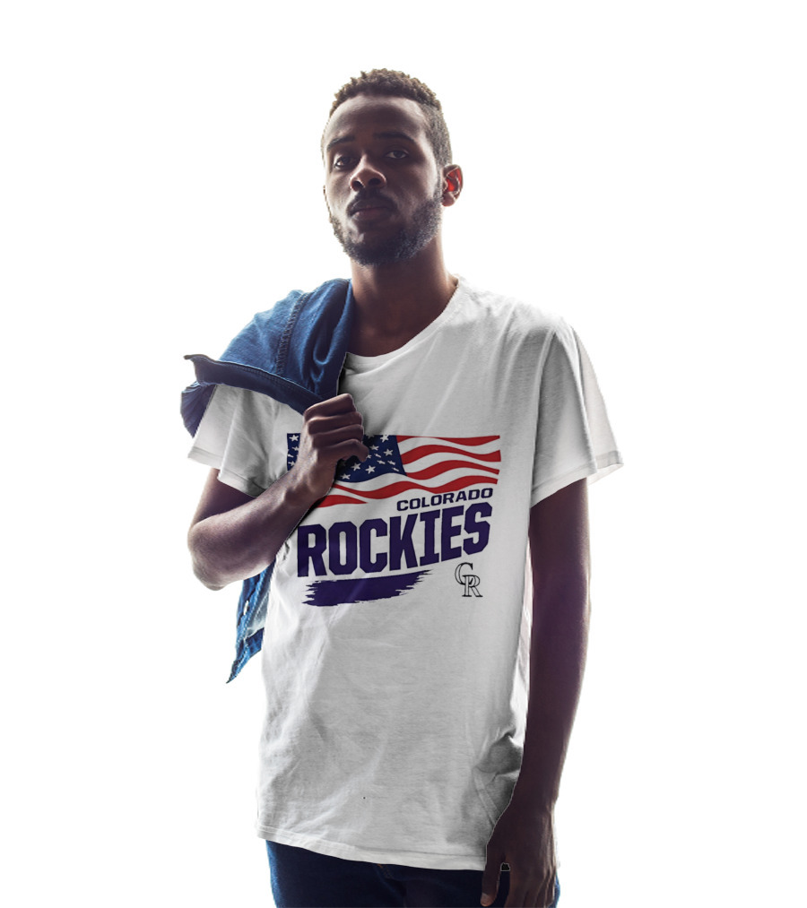 Colorado Rockies MLB American Flag Brush Stroke Waving T-Shirt