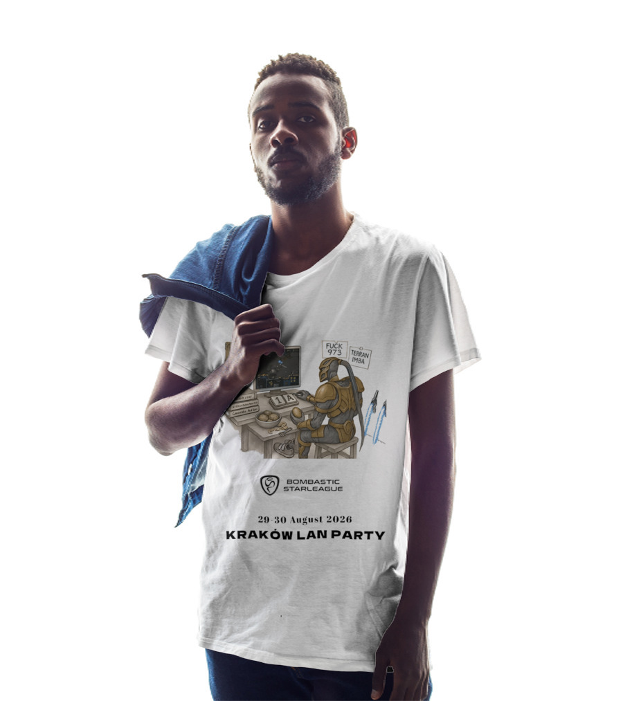 Bombastic StarLeague LAN Party Kraków August 2026 Terran Imba Micro Trap Nexus Gatewayman T-Shirt