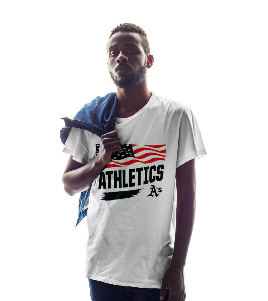 Athletics As American Flag Paint Brushstroke MLB Oakland T-Shirt