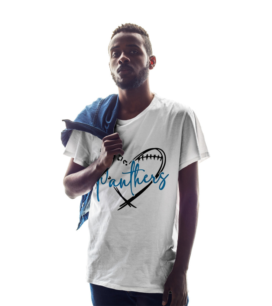 Panthers Heart Leopard Spots Football Laces Cursive Line T-Shirt