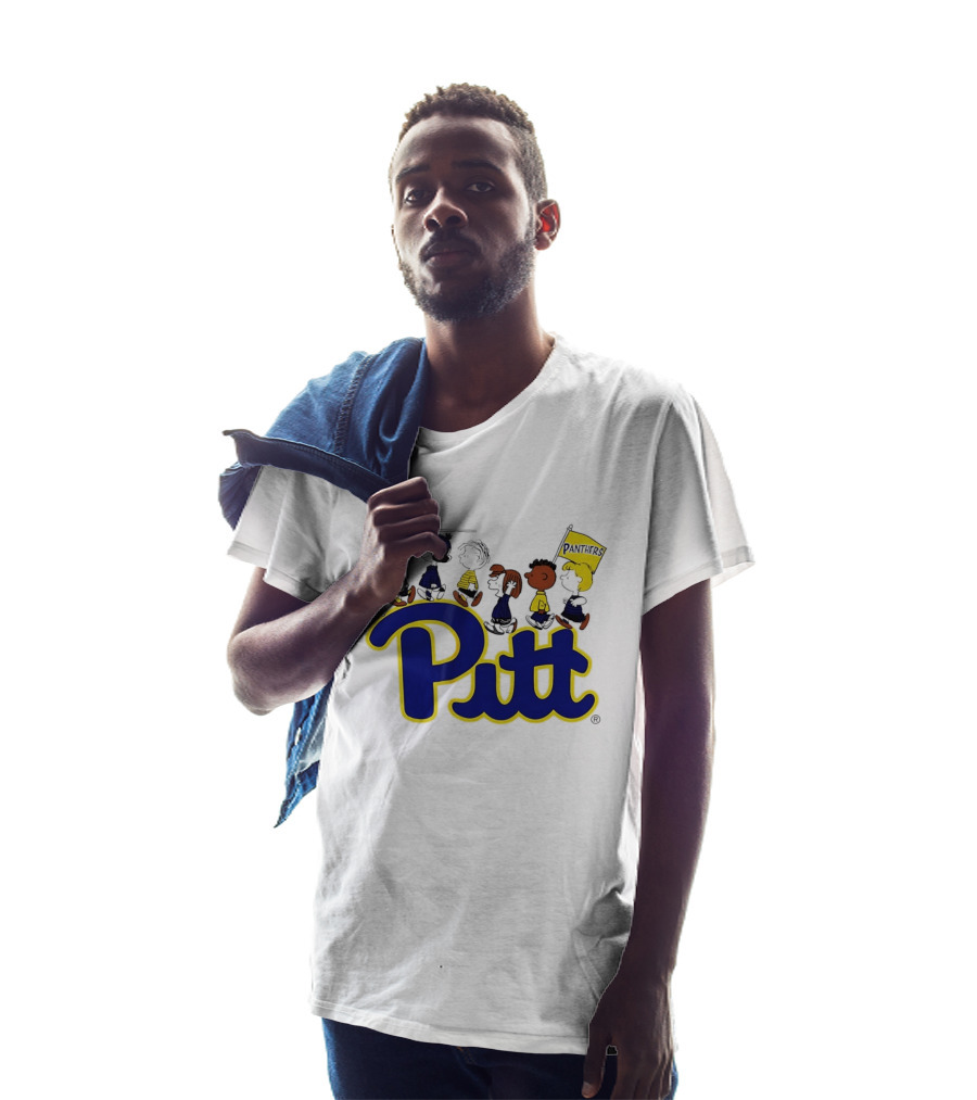 Pittsburgh Panthers Peanuts Characters With Pitt Flag T-Shirt