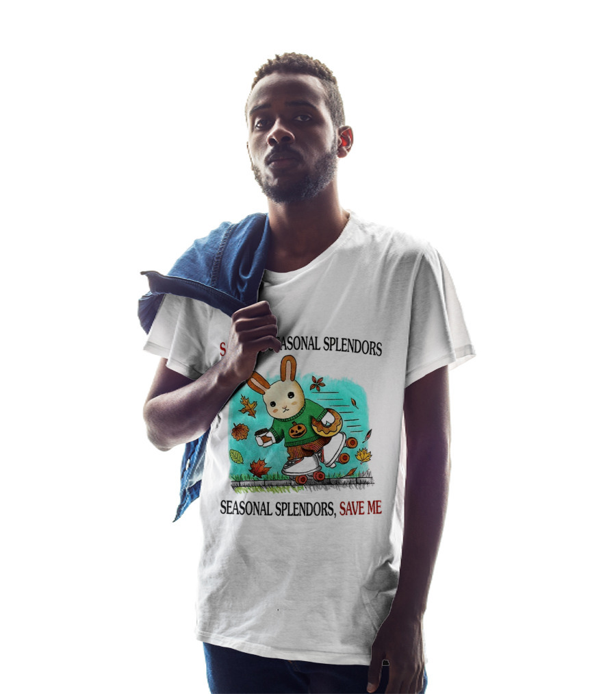 Skater Rabbit With Coffee And Donut Save Me Seasonal Splendors Leaves T-Shirt