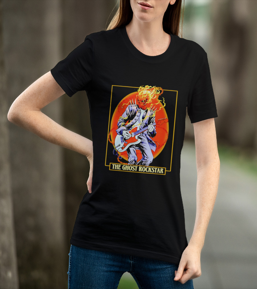 Ghost Rider The Ghost Rockstar Flaming Guitar Hero Fiery Skull T-Shirt