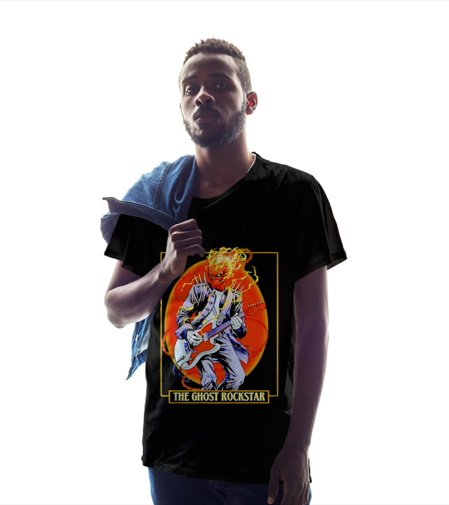 Ghost Rider The Ghost Rockstar Flaming Guitar Hero Fiery Skull T-Shirt