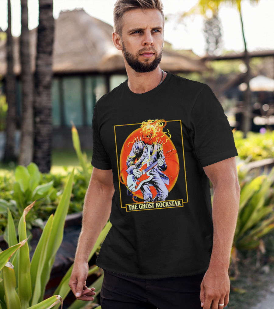 Ghost Rider The Ghost Rockstar Flaming Guitar Hero Fiery Skull T-Shirt