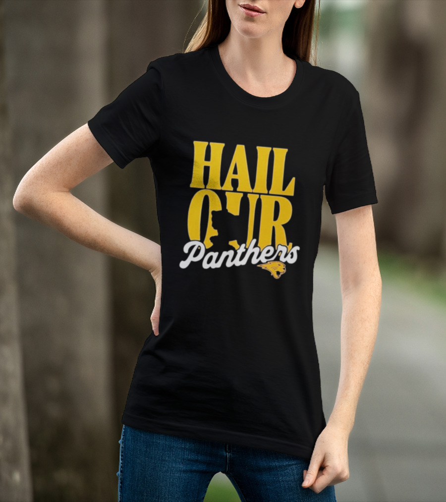 Hail Our Panthers Yellow Text With Panther Head T-Shirt
