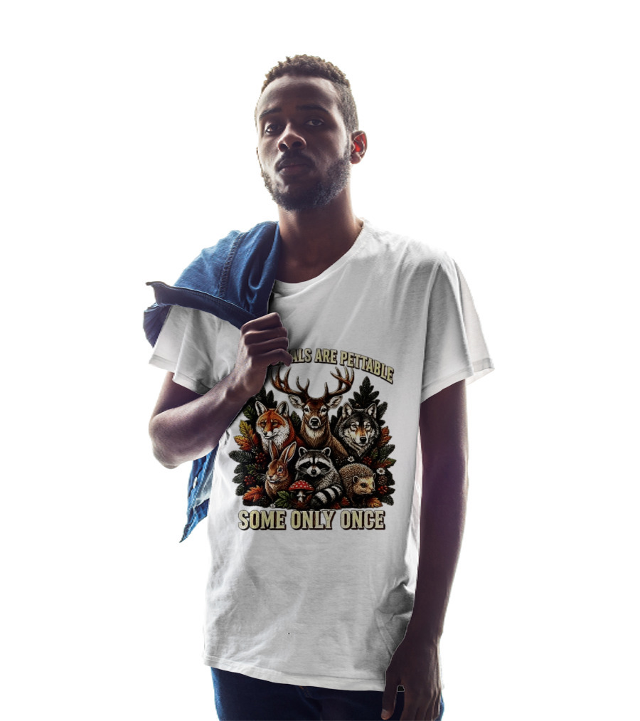 All Animals Are Pettable Some Only Once Deer Wolf Fox Raccoon Rabbit Hedgehog Forest Plants T-Shirt