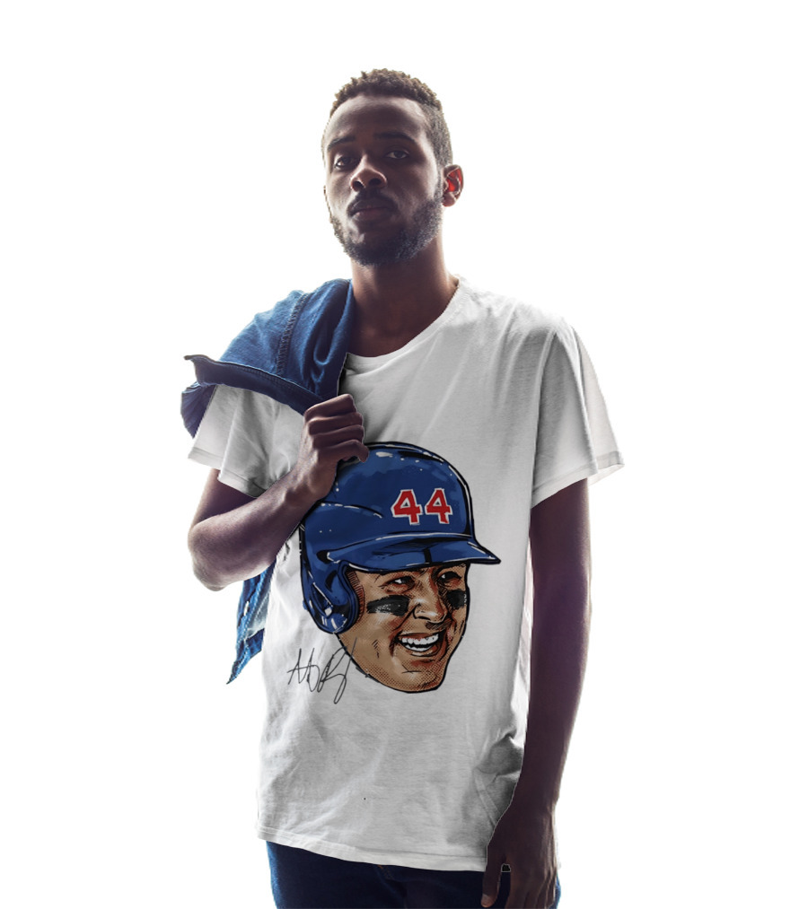Anthony Rizzo 44 Blue Helmet Halftone Caricature T-Shirt