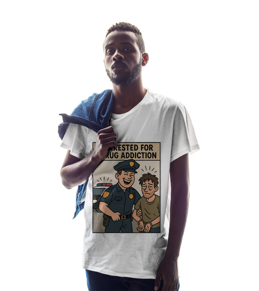 Arrested For Drug Addiction Cartoon Police Officer And Suspect T-Shirt