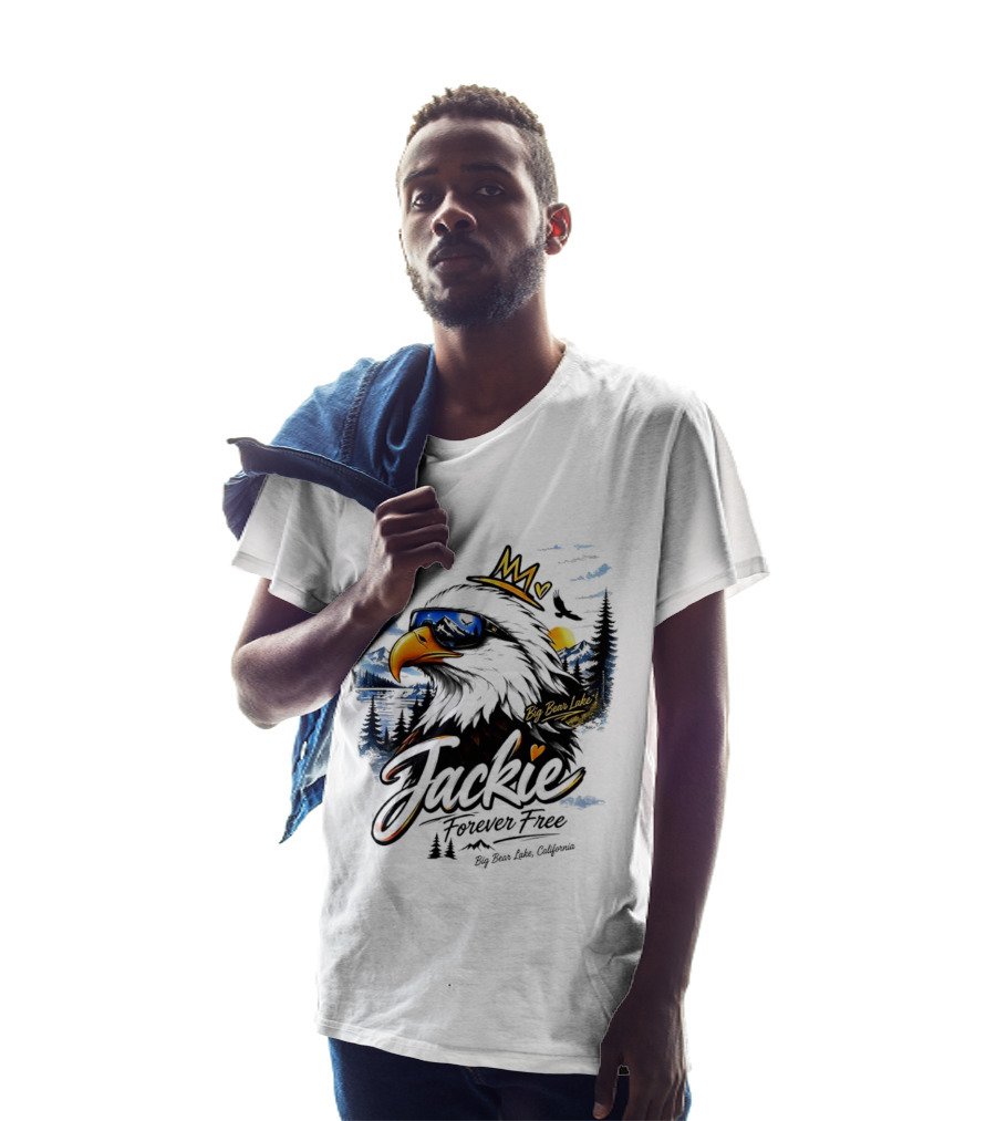 Jackie Forever Free Crowned Eagle Big Bear Lake California Sunglasses Sun Mountains T-Shirt