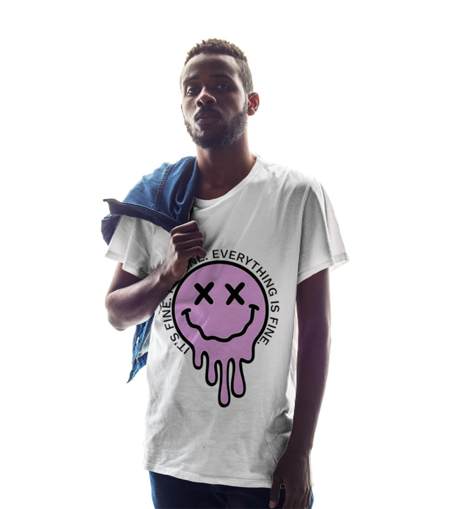 Its Fine Im Fine Everything Is Fine Pink Melting Dripping Smiley Face T-Shirt