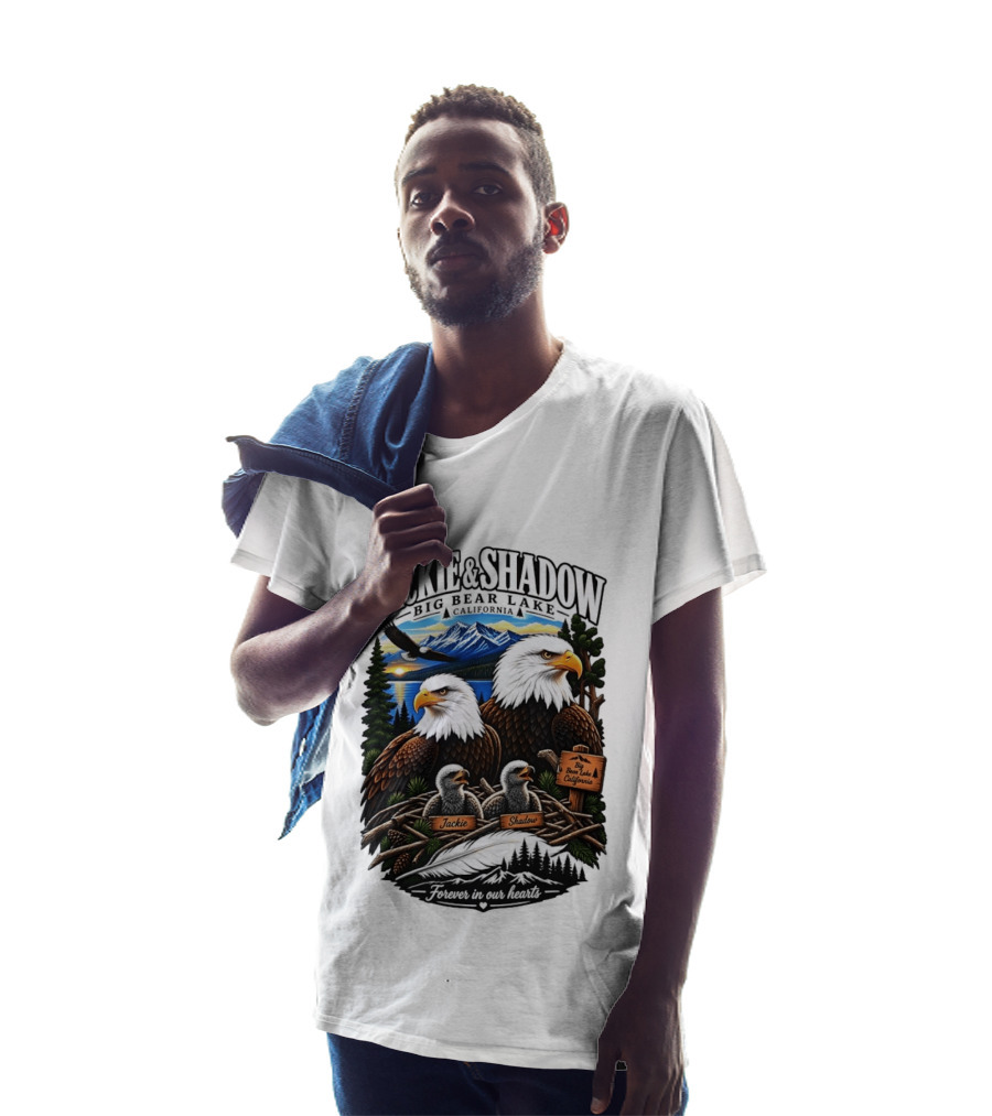 Jackie And Shadow Big Bear Lake California Bald Eagles Eaglets Nest Forever In Our Hearts Sunset Mountain T-Shirt