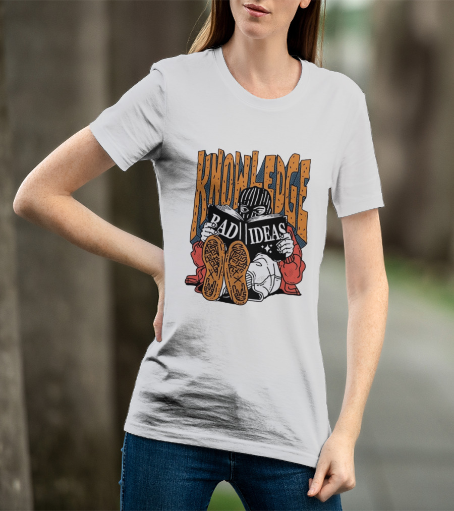 Knowledge Bad Ideas Elyski Balaclava Reading Book Shoe Soles Halftone Cartoon T-Shirt