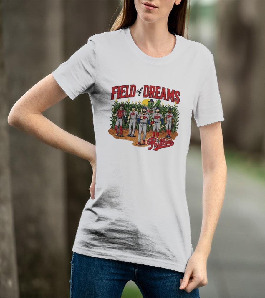 Field Of Dreams Phillies Philadelphia Baseball Players Cornfield Scene T-Shirt