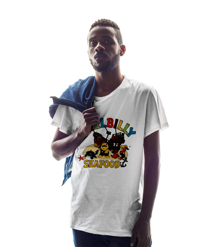 Hillbilly Seafood Cartoon Pirate Ship And Ocean Life Fish Adventure T-Shirt