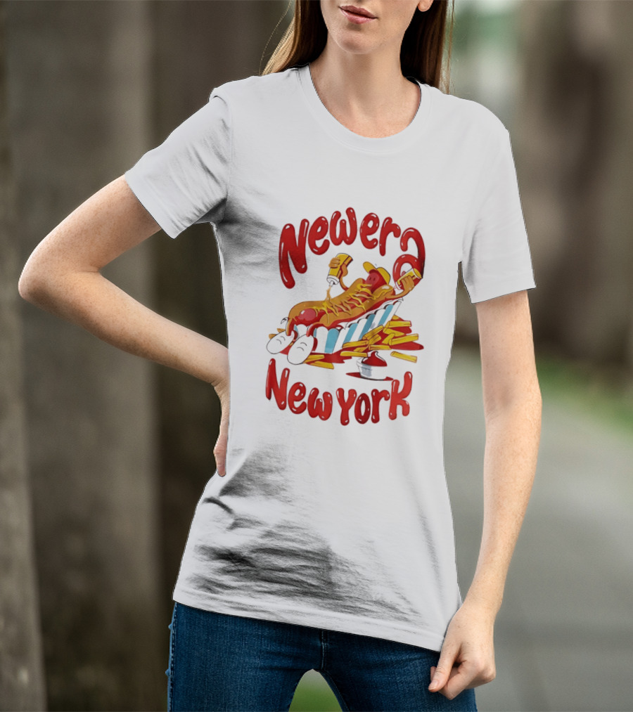 Newer New York Relaxing Hot Dog Beach Ketchup French Fries T-Shirt