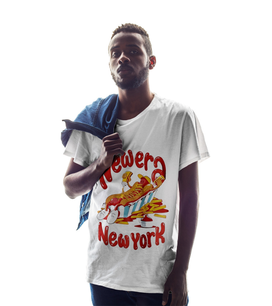 Newer New York Relaxing Hot Dog Beach Ketchup French Fries T-Shirt