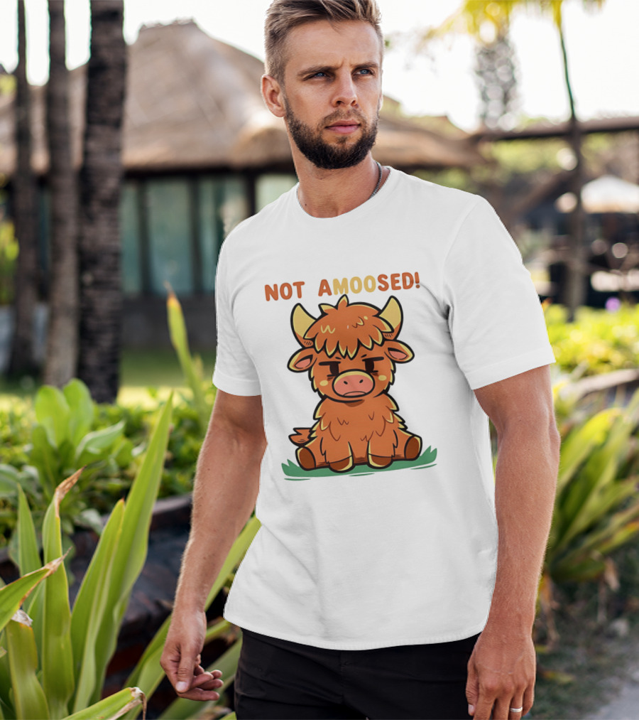 Not Amoosed Cute Grumpy Highland Cow Pun T-Shirt