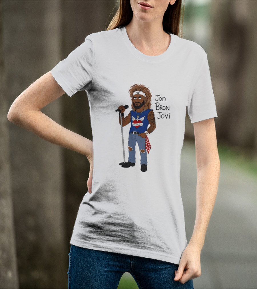 Philadelphia Jon Bron Jovi Cartoon Caricature Rockstar Holding Microphone Bandana Tattoo T-Shirt